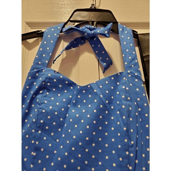 💙 NWT Pinup Retro 1950s Blue Polka Dot Tulle Hem Halter Tea Dress with Belt M - Picture 12 of 15